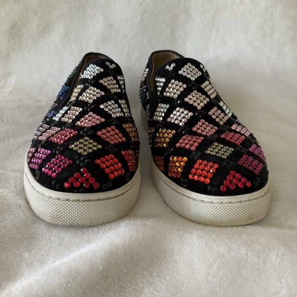 Christian Louboutin Multicolor Crystal Sneakers 7.5 Ladies Black Boat Roller - Picture 4 of 14